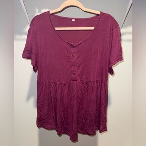 Women's Purple Button-Down Short Sleeve Top - NURSING FRIENDLY